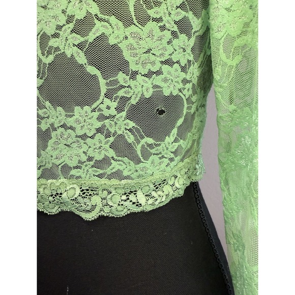 Agaci Too Green Lace Cropped Long-sleeve Fairy Y2K Top Lg L - Picture 4 of 10